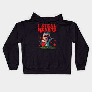 I Steal Hearts Valentines Day Cute Dinosaur Kids Hoodie